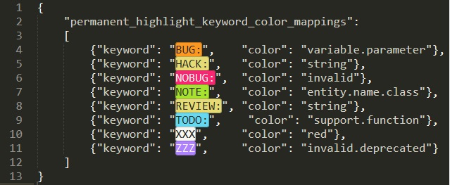 keywords y colores en la configuración de HighlightWords