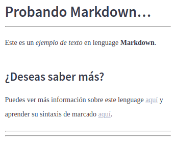 Ejemplo de marcado con Markdown